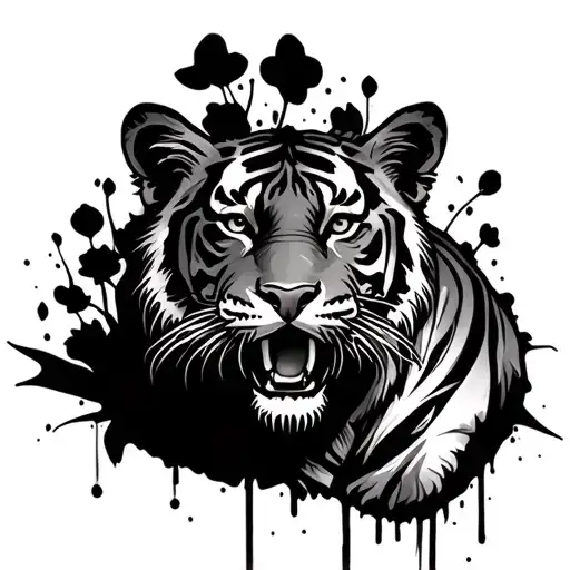 Old School Style Tattoo Featuring A Tiger Surrounded