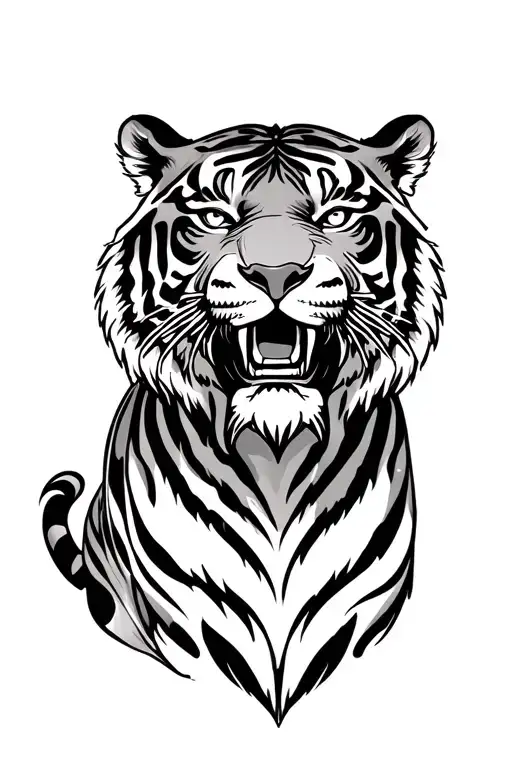 Old School Style Tattoo Featuring A Tiger Surrounded