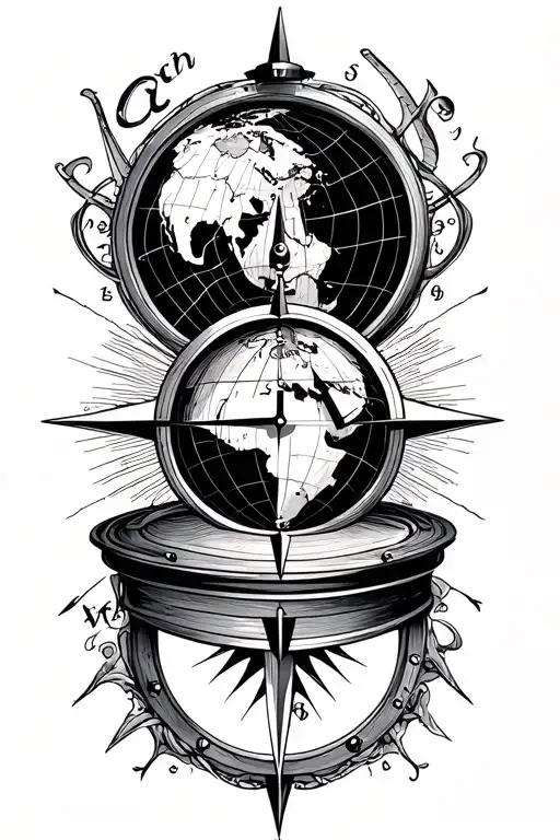 Compass With Clock And Earth Globe
