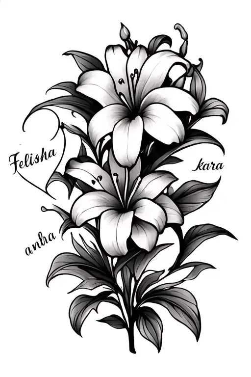 Lilly Flower With Hearts Name Written Felisha And Kara
