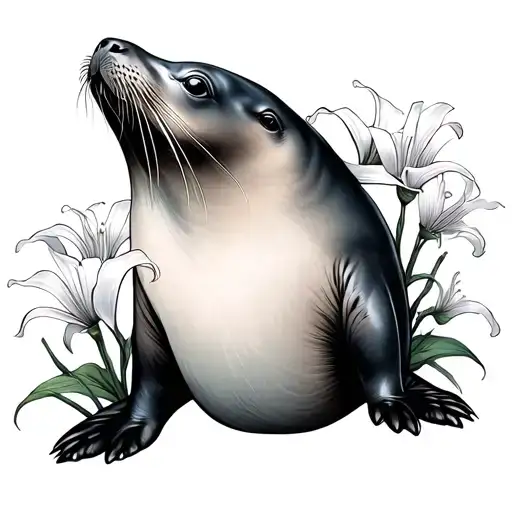 A Full Seal With Spider Lillies On Their Sides