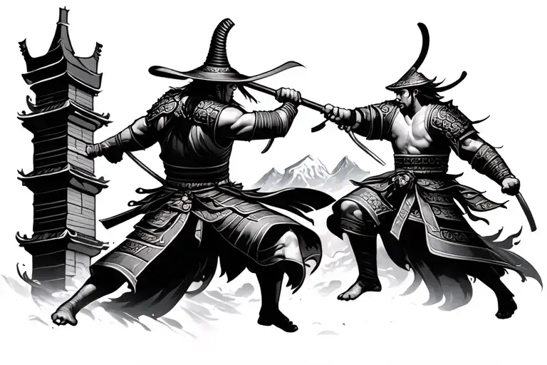 Samurai Fighting On The Effile Tower