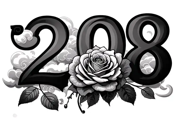 Number 2008 With Clouds And Roses Blooming