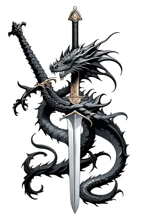 Dragon And Sword Wrapped Round