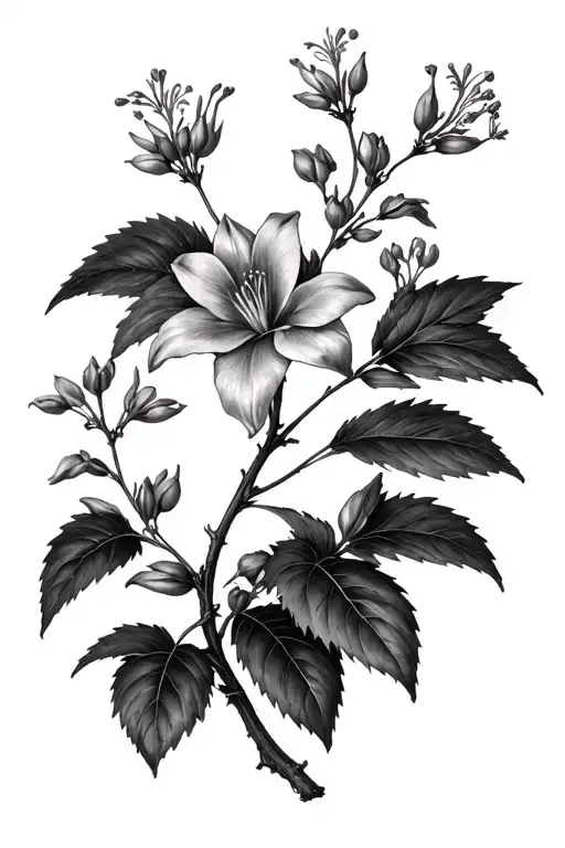 Wisterias And Valley Lilie Mixed With A Thornbush