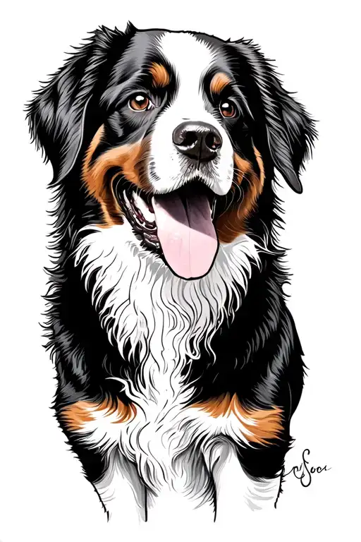 Bernese Mountain Dog Fine Line Tattoo Design Inspired