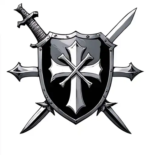 Shield With A Cross And A Sword Inside Of The Cross