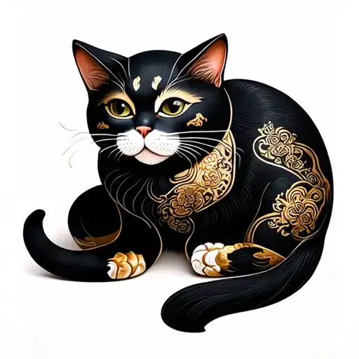 Chinese Inspired Ceramic With Cat Image And Fixed With Gold