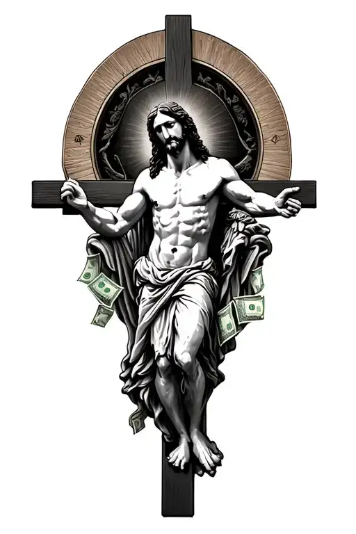 Jesus On Cross Holding Money