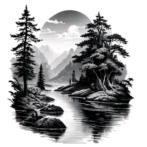 Pyrimads And River Scene