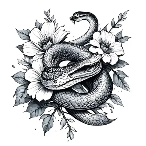 Snake And Flowers Forming Down Arm