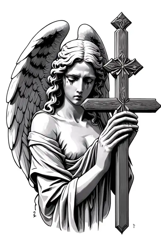 Weeping Angel Holding A Cross Sheading Tears Staring At You