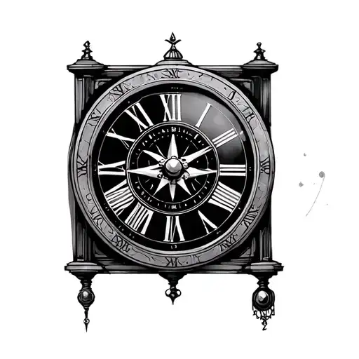Roman Numeral Clock With Mini Compasas