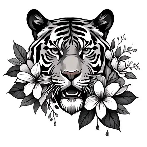 Long Vane Flowers With Tiger Face Behind