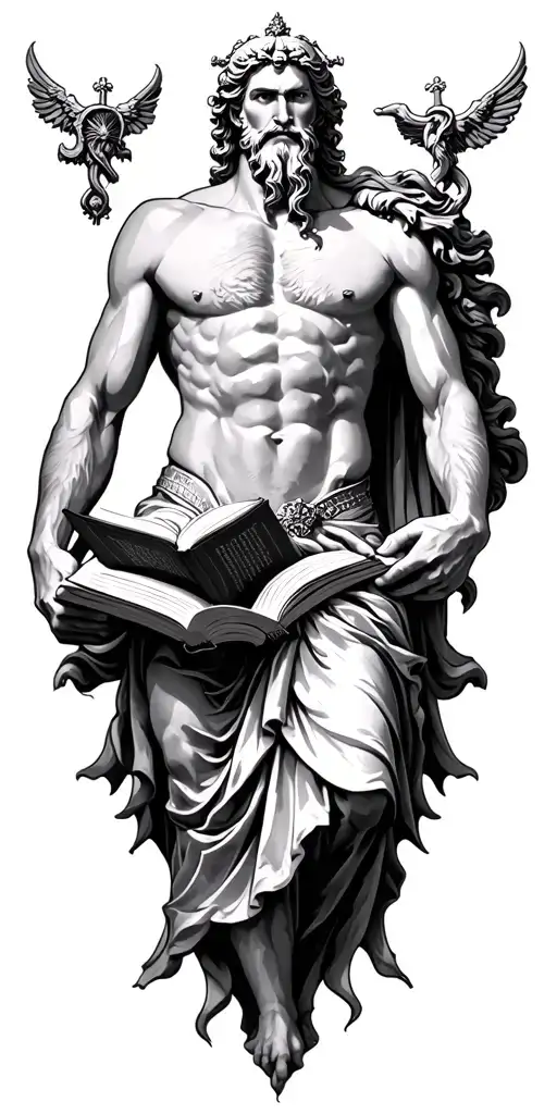 Poseidon And Zeus Holding Open Book