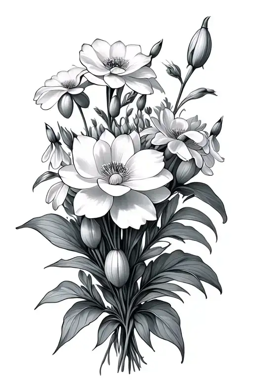 Carnation Snowdrop Lotus Larkspur Bouquet