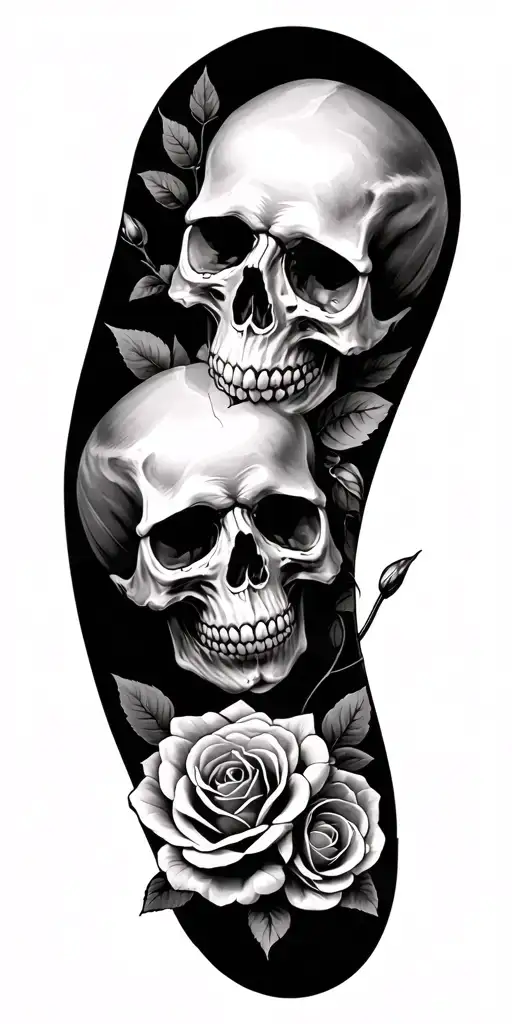 Two Skulls With Thirty Roses
