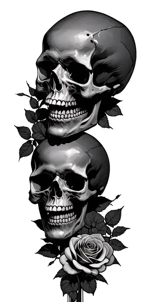 Two Skulls With Thirty Small Roses