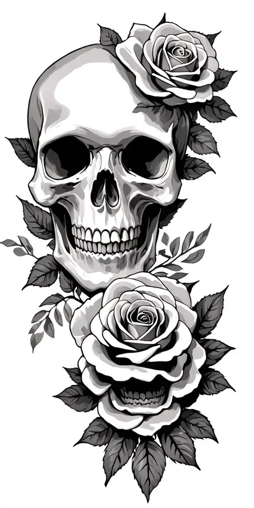Two Small Skulls With Thirty Small Roses