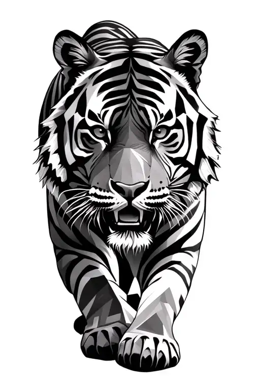 Walking Tiger With Geometric Shapes