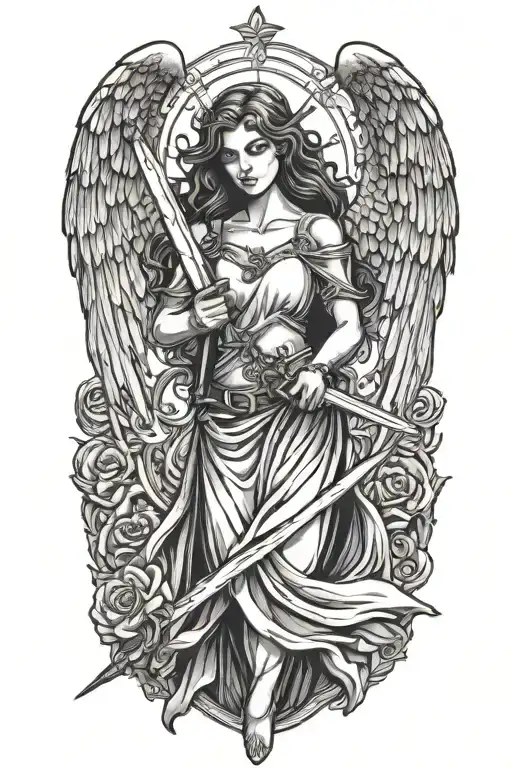 Girl Angel Holding Sword Downwards