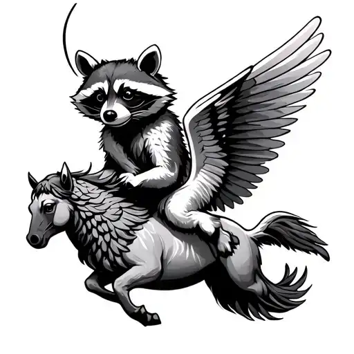 Raccoon Riding A Pegasus Flying