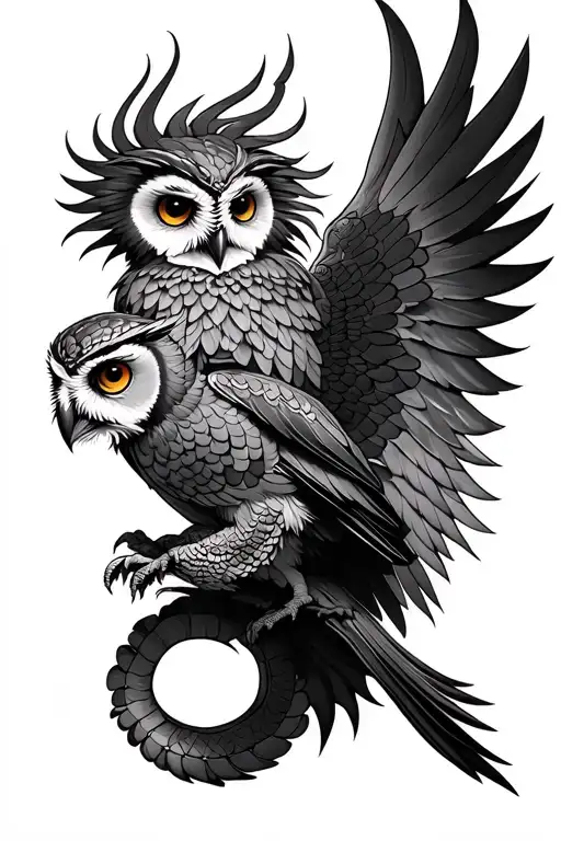 Quetzalcoatl Flying With Owl Perched