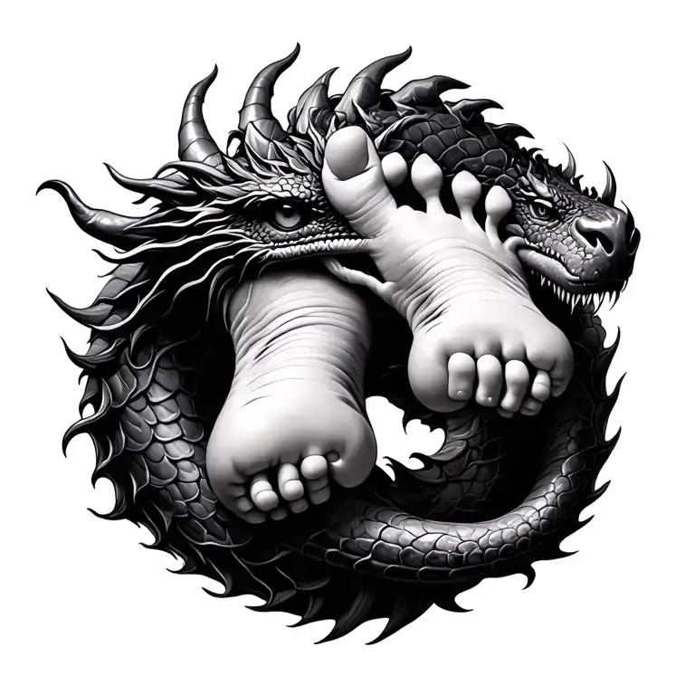 Baby Foot Print On A Dragon Intertwined