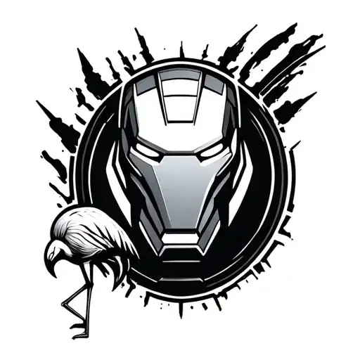 Fine Line Ironman Logo Outline With A Small Flamingo Outline At The Bottom Left Corner Of The Logo