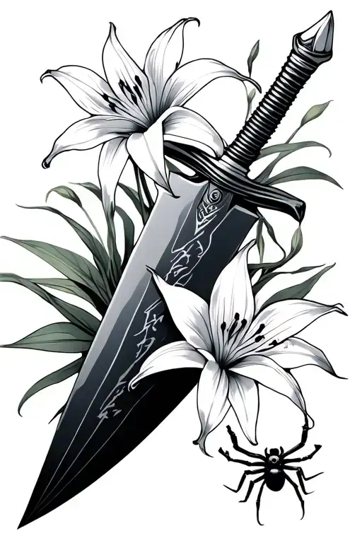 Make Me A Japanese Style Tattoo Of A Kunai With Spider Lillies Fitting In