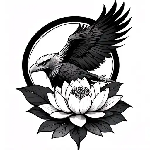 Eagle And Lotus Flower