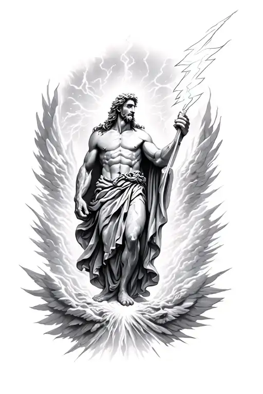 Lightning Zeus Holding A Lightning Bolt In Heaven Gates