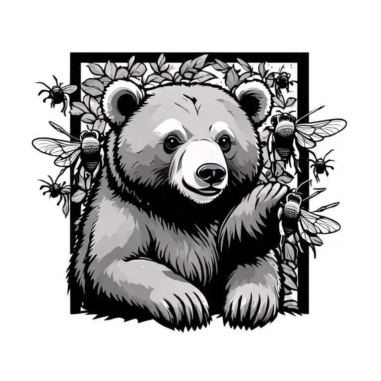 Bear W Bees Buzzing
