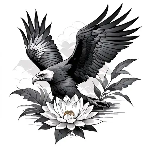 Eagle And Lotus Flower
