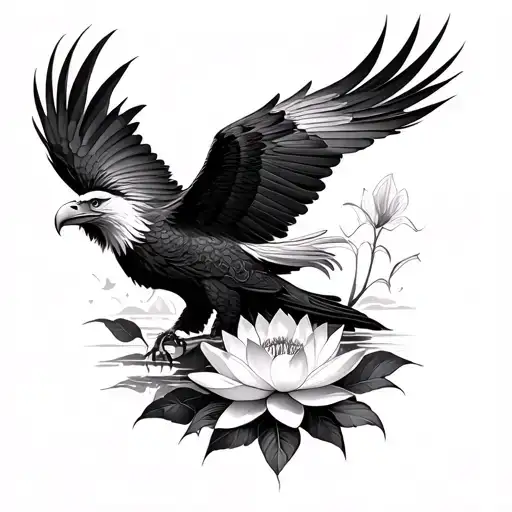 Eagle And Lotus Flower