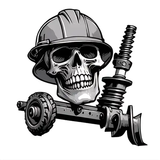 Skull With A Hard Hat Sitting On Auger