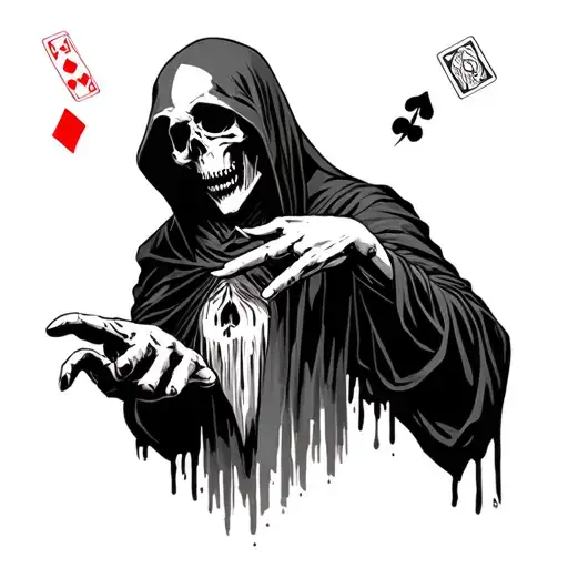 Grim Reaper Throwing Dead's Man Hand Cards Towards You