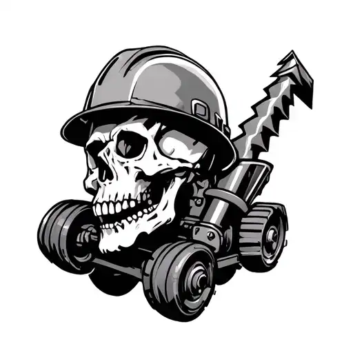 Skull With A Hard Hat Riding On Auger Drill Bit