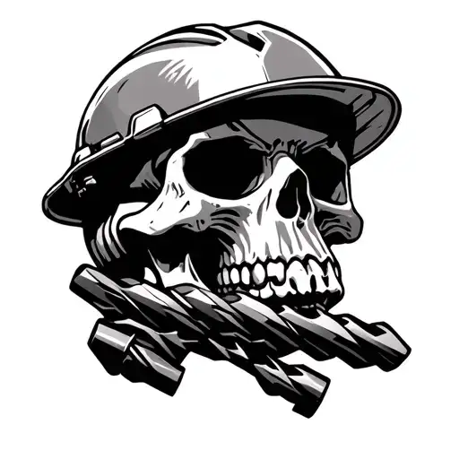 Skull With A Hard Hat On Auger Drill Bit