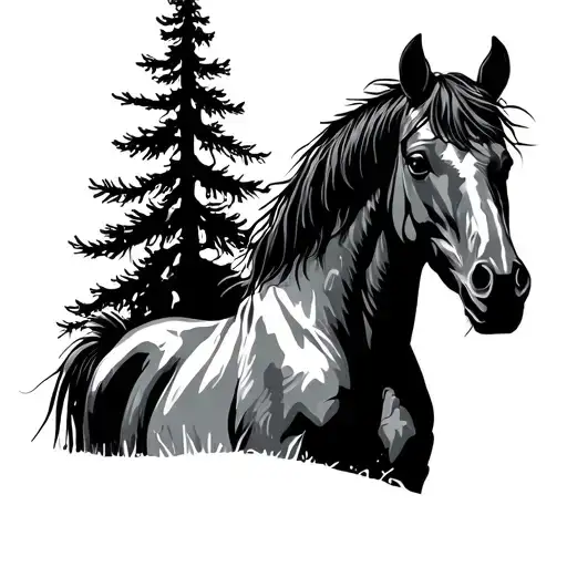 Cowboy Horse Pine Trees