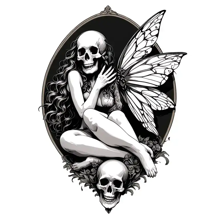 Fairy Holding A Skull While Sitting Amoung Skulls