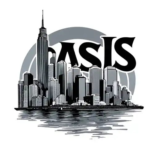 Oasis Band Logo With Chicago Skyline With Waterfront