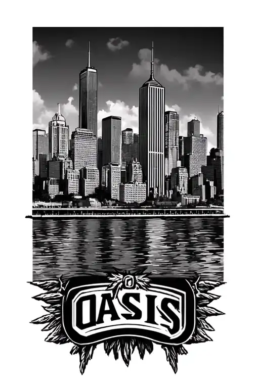 Oasis Band Logo With Chicago Skyline With Waterfront