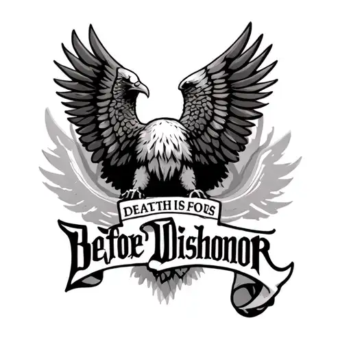 Eagle Wings In Fineline With Death Before Dishonor Text Underneath