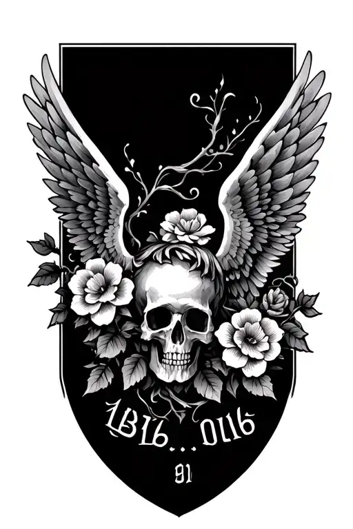 Wings With Flowers And Vines With Death Date