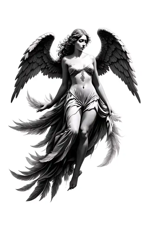 Angel Falling Angel With Feathers