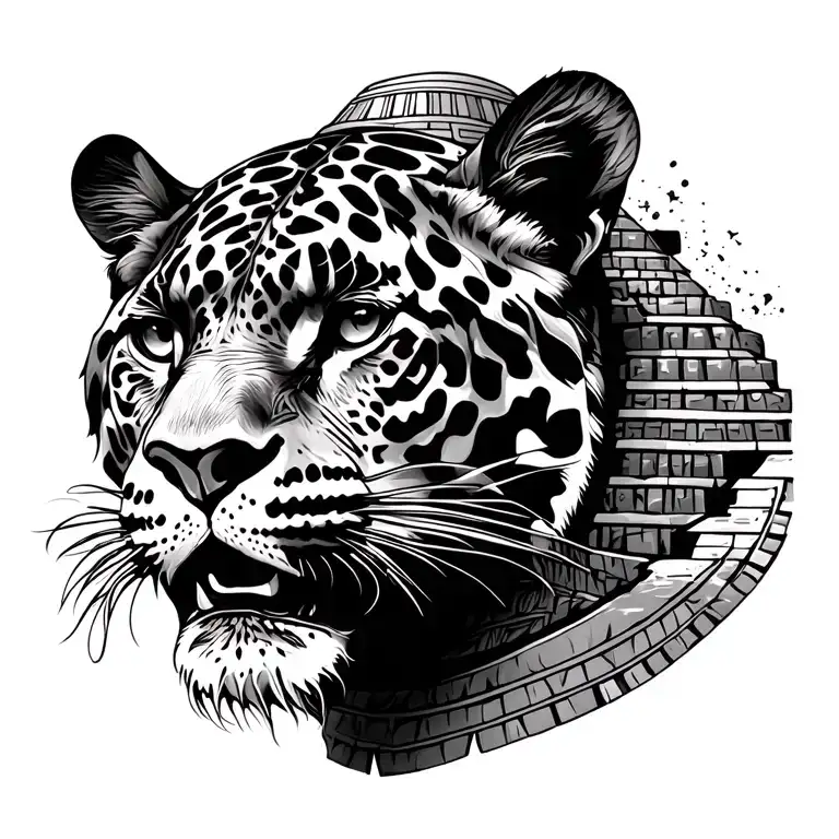 Mayan Pyramid And Jaguar