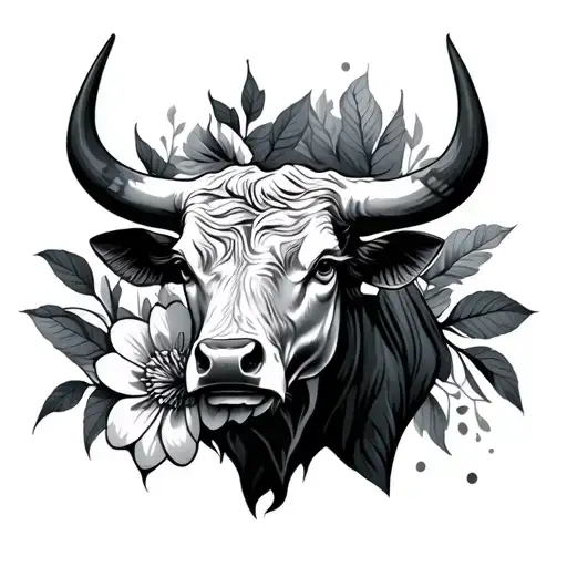 Bull Head With Flower In Its Mouth