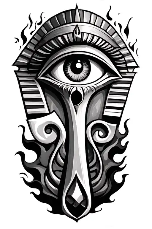 Eye Of Horus And Ankh With Flames