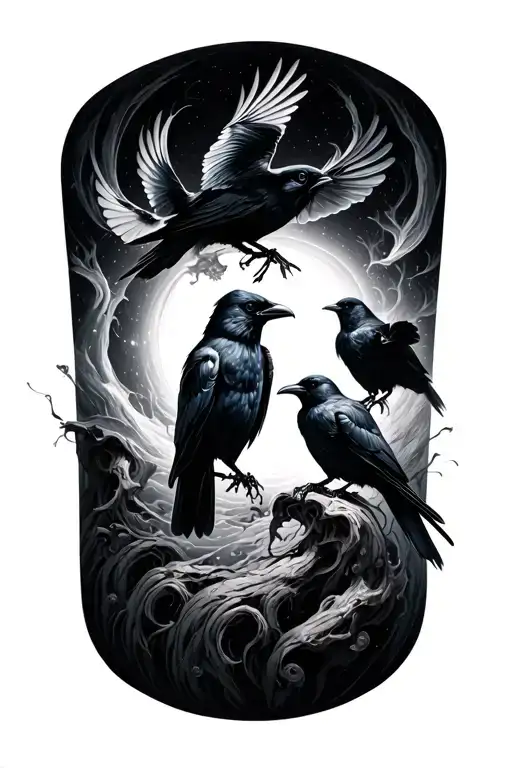 Three Crows Escaping Black Hole